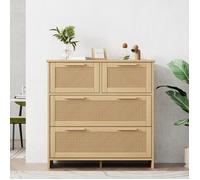 Commode 4 Tiroirs - Design Bohème Chic - Stabilité Renforcée - 80x38x80 cm - Tiroirs en Rotin Naturel et Bois Massif