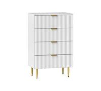 HomCom Commode 4 tiroirs effet cannelé moderne - poignées et pieds dorés - blanc 60x40x96 cm