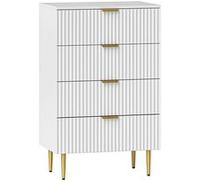 HomCom Commode 4 tiroirs effet cannelé moderne - poignées et pieds dorés - blanc 60x40x96 cm