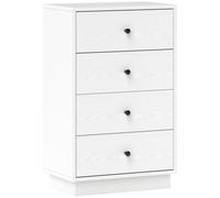 Commode 4 Tiroirs Dim. 47l X 29l X 75h Cm Poignées Coniques Métal Noir Effet Bois Blanc Blanc