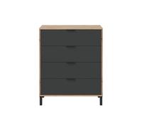 Commode 4 tiroirs effet bois et gris anthracite - L77,5 x H93,5 cm
