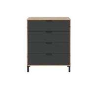 Commode 4 Tiroirs Effet Bois Et Gris Anthracite - L77,5 X H93,5 Cm Gris