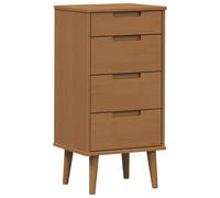 Commode 4 Tiroirs en Pin Massif 40x35x82 cm, Meuble Rangement Moderne | Poignées encastrées, finition vernie UV, tons boisés naturels, usage polyvalent, fixation murale fournie