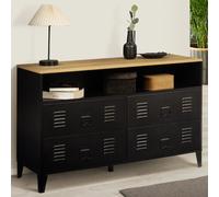 IDMarket - Commode 4 tiroirs Ester 115 cm métal Noir et Plateau façon hêtre avec Niche Design Industriel