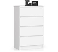 Home Collective Commode à quatre tiroirs de 99 cm de haut et 60 cm de large, pour salon, chambre à coucher, couloir, armoire, buffet, grand espace de rangement, blanche