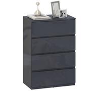 HOMCOM Commode 4 tiroirs, Meuble de Rangement à Haute Brillance, Fermeture Douce et silencieuse, Style Moderne, Commode pour Chambre à Coucher, Salon, Couloir, 55 x 34 x 80 cm, Gris