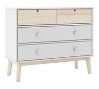 KAINA - Commode 4 Tiroirs MDF et Pin Coloris Blanc et Naturel -