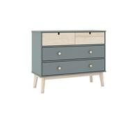 Commode 4 Tiroirs MDF et Pin Coloris Gris Vert et Naturel - KAINA -