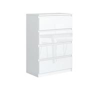 Commode 4 tiroirs - Meblocker - Meuble de Rangement Spacieux - Salon, Bureau, chambre à couche & enfant - blanc brillant