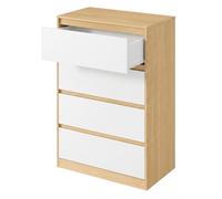Commode 4 Tiroirs sans Poignée Meuble de Rangement 60 2 x 40 4 x 97 4 cm Jaune et Blanc