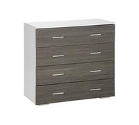 HomCom Commode style contemporain 4 tiroirs dispositif anti-basculement 76×35×72 cm blanc et gris