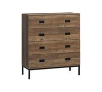 HOMCOM Commode 4 tiroirs Meuble de Rangement Design Industriel piètement métal Noir 80 x 39 x 95 cm Marron