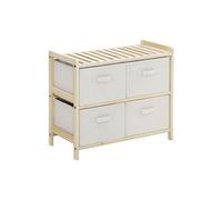 Commode 4 tiroirs tissu polyester beige dim. 59L x 28l x 50H cm bois sapin