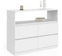 Commode 4 tiroirs TOMI 100 cm avec niche bois blanc Blanc G