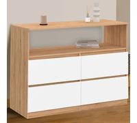 IDMarket Commode TOMI 4 tiroirs 100 cm avec niche façon hêtre et blanc