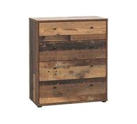 Commode TEMPRA - Effet Vieux Bois - 4 Tiroirs - L 73,7 × P 34,8 × H 85,5 cm