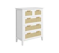 HOMCOM Commode 5 tiroirs poignées en bois massif glissières en métal pour bureau salon chambre à coucher 77 x 37 x 104 cm blanc