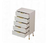 Commode 5 Tiroirs Cannelés - Meuble Rangement Moderne - Poignées Dorées
