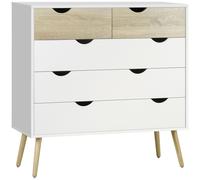 Commode 5 Tiroirs Design Scandinave Blanc Aspect Chêne Clair Blanc