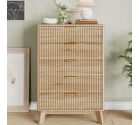 Commode 5 Tiroirs en Bois, Armoire Chambre avec antichute,73x40x111cm | Meuble de Rangement avec Relief Ondulé,Poignées et Pieds,Commode Étroite avec Espace de Rangement,pour Bureau,Salon,Entrée