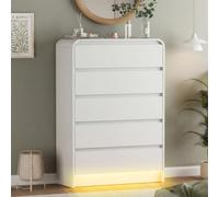 Commode 5 Tiroirs en Bois, Armoire Chambre avec antichute,73x40x111cm | Meuble de Rangement avec Relief Ondulé,Poignées et Pieds,Commode Étroite avec Espace de Rangement,pour Bureau,Salon,Entrée