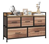 Commode 5 Tiroirs Et Étagère - Dim. 98l X 29l X 63h Cm - Châssis Piètement Métal Noir Tiroirs Non Tissés Façades Aspect Bois Noir