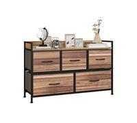 Commode 5 tiroirs et étagère - dim. 98L x 29l x 63H cm - châssis piètement métal noir tiroirs non tissés façades aspect bois