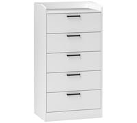 Commode 5 tiroirs et plateau - meuble de rangement bureau - poignées métal noir MDF blanc