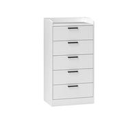 Commode 5 tiroirs et plateau - meuble de rangement bureau - poignées métal noir MDF blanc