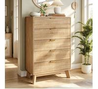 Commode 5 tiroirs,meuble rangement bois naturel pour salon chambre,structure robuste,finition naturelle,scandinave,couleur bois