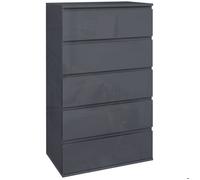 Commode 5 tiroirs sans poignées - HOMCOM - Moderne en Finition Laquée Grise - Grand Espace de Rangement