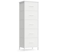 Commode 5 Tiroirs - SONGMICS - Blanc Nuage et Blanc Neige - Acier - Tissu non-tissé - Kit anti-basculement