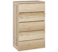 Commode 5 Tiroirs Style Contemporain Dim. 60l X 38l X 100h Cm Effet Bois