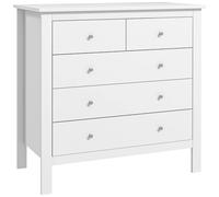 HOMCOM Commode à 5 tiroirs, Meuble de Rangement, avec poignées, glissières métalliques, Protection Anti-basculement, pour Chambre, Salon, Bureau, en Bois, 79l x 39,5P x 80,5H cm, Blanc
