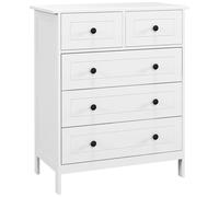 HomCom – Commode 5 tiroirs – Blanche, style contemporain, poignées métal – 74x40x91 cm