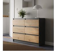 Home Collective Commode 100 cm de large avec 6 tiroirs en bois de chêne artisanal anthracite avec tiroirs Buffet haut Buffet pour chambre à coucher, salon, couloir, bureau - Largeur : 100 cm - Hauteur