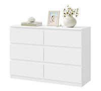 Commode 6 Tiroirs - 100x36x69cm - WOLTU Meuble de Rangement Moderne Blanc - Assemblage Facile