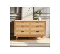 Commode 6 tiroirs 120x39,5x75 cm naturel avec cannage - ARETHA