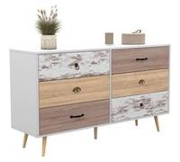 IDMARKET Commode BAHIA XXL 140 cm scandinave 6 tiroirs Blanc