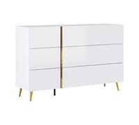 Commode 6 tiroirs - Blanc brillant et doré - MARZIALO