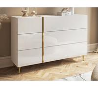 Commode 6 tiroirs - Blanc brillant et doré - MARZIALO