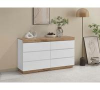 Vente-unique - Commode 6 tiroirs - Blanc et Naturel - RENIRI