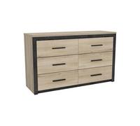 Demeyere Commode COLORADO 6 tiroirs décor chêne et noir L129,1xP41,8xH77,1 cm