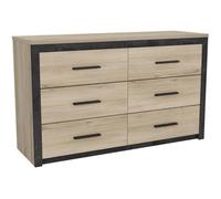 Commode Industrielle 6 Tiroirs - Coloris Noir & Chêne Kronberg - 129,1 x 41,8 x 77,1 cm
