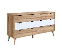 Commode 6 tiroirs - Coloris : Naturel et blanc - LURVIA