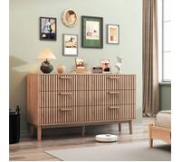 Commode 6 Tiroirs, Commode Bois Massif avec Grand Espace de Rangement, Chiffonnier Meuble de Rangement, Aspect Bois Clair