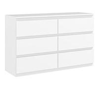 HomCom Commode 6 tiroirs style moderne épuré, fermeture douce, 120 x 39 x 75 cm, Blanc