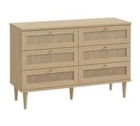 Commode - 6 tiroirs - Décor Chêne - Cannage - L120 x P41,4 x H80 cm - CALASETTA