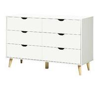 Commode 6 Tiroirs Design Scandinave Piètement Effilé Incliné Bois Pin Panneaux Blanc Blanc