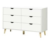 HomCom Commode 6 tiroirs Design scandinave – Piètement effilé incliné, bois pin, panneaux blancs